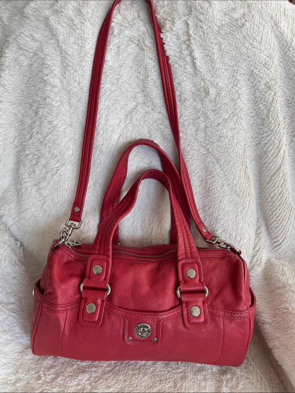 Marc by Marc Jacobs Red Leather Barrel Satchel with Removable Strap